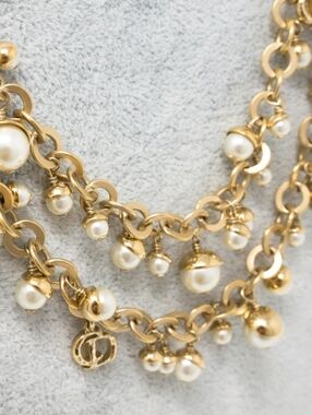 Rare Authentic Dior Long Chain Mise En Dior Necklace With Pearls And CD Charms